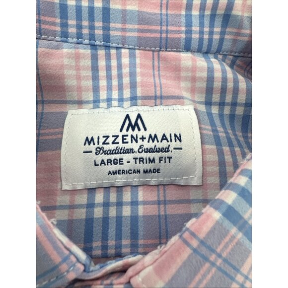 Mizzen + Main Men's Large Trim Fit Shirt Long Sleeve Plaid Stretch Button Up USA - Picture 3 of 11